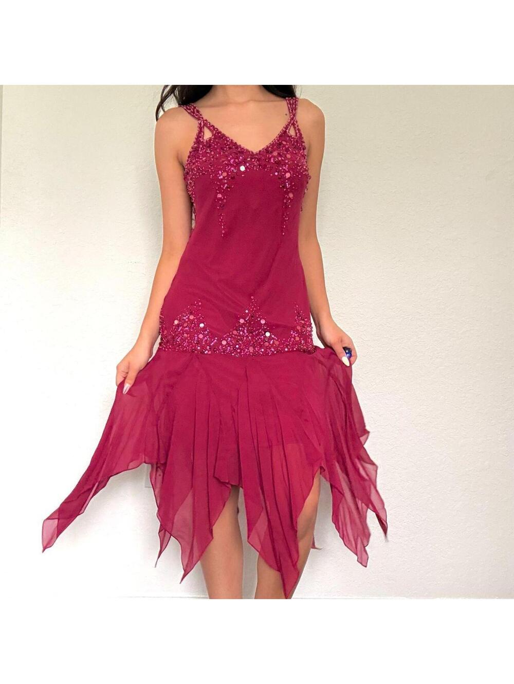 Sue Wong beaded fairy dress with asymmetrical handkerchief hem